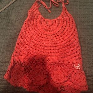 Pink Backless Crochet Tank Top